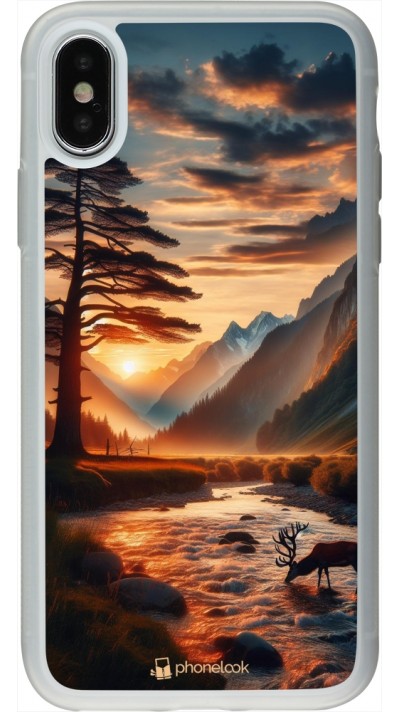 Coque iPhone X / Xs - Silicone rigide transparent Valley Sunset Deer Tree