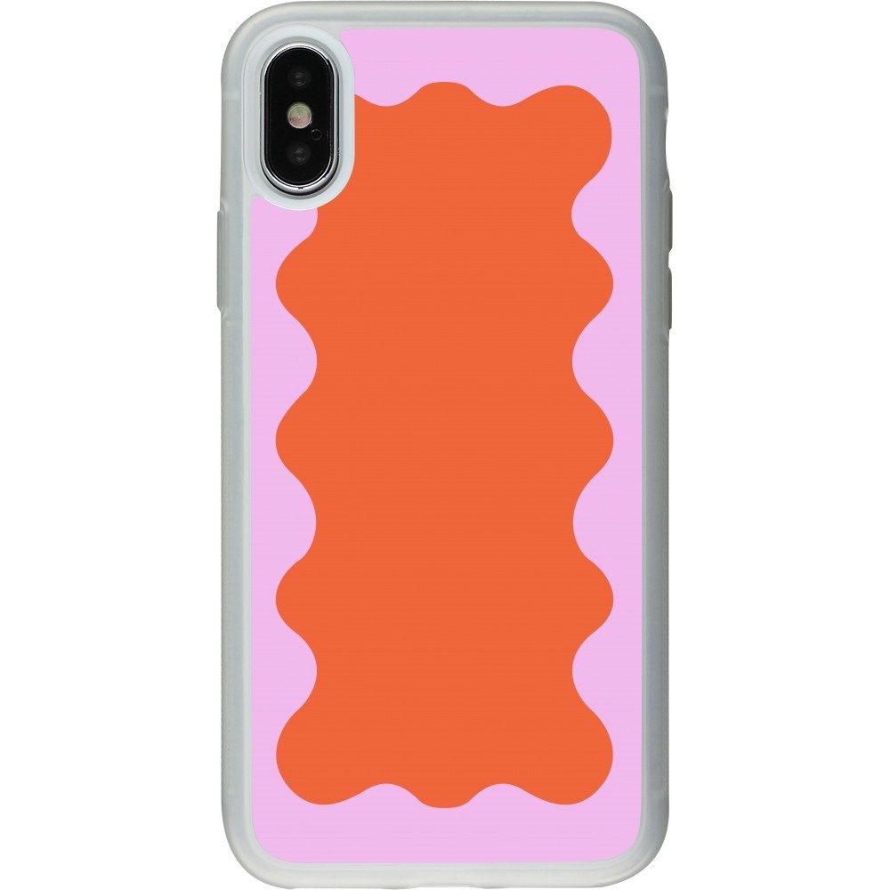 Coque iPhone X / Xs - Silicone rigide transparent Wavy Rectangle Orange Pink