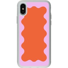 Coque iPhone X / Xs - Silicone rigide transparent Wavy Rectangle Orange Pink