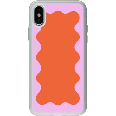 Coque iPhone X / Xs - Silicone rigide transparent Wavy Rectangle Orange Pink