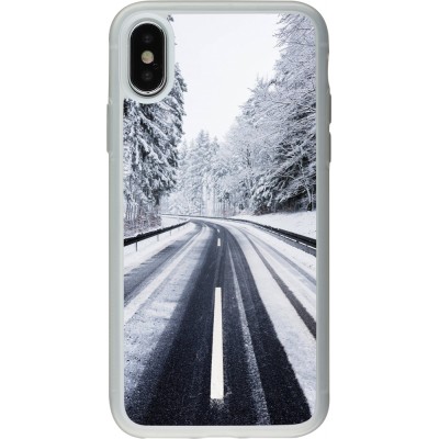 Coque iPhone X / Xs - Silicone rigide transparent Winter 22 Snowy Road