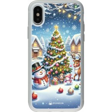 Coque iPhone X / Xs - Silicone rigide transparent Noël 2023 bonhomme de neige et sapin