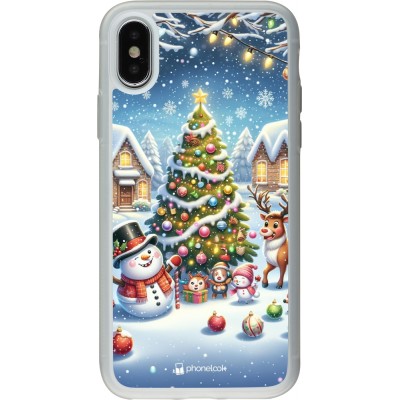 Coque iPhone X / Xs - Silicone rigide transparent Noël 2023 bonhomme de neige et sapin