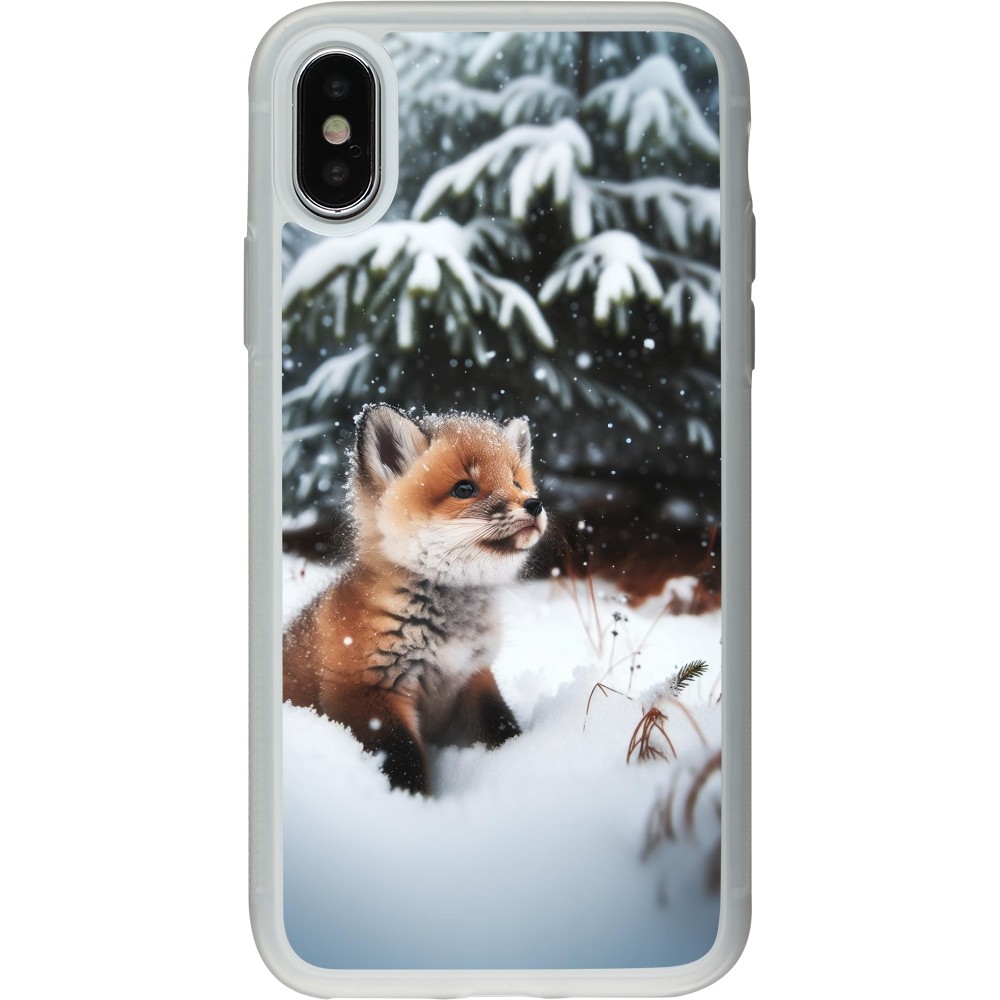 Coque iPhone X / Xs - Silicone rigide transparent Noël 2023 Renardeau sapin