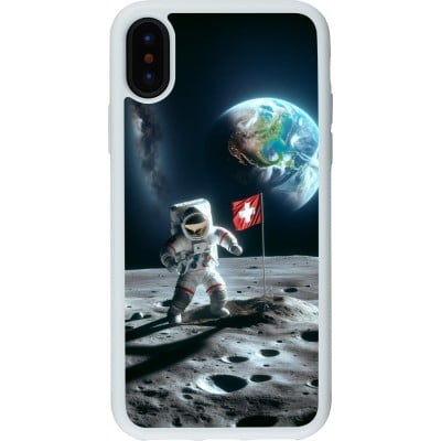 Coque iPhone X / Xs - Silicone rigide blanc Astro Suisse sur lune