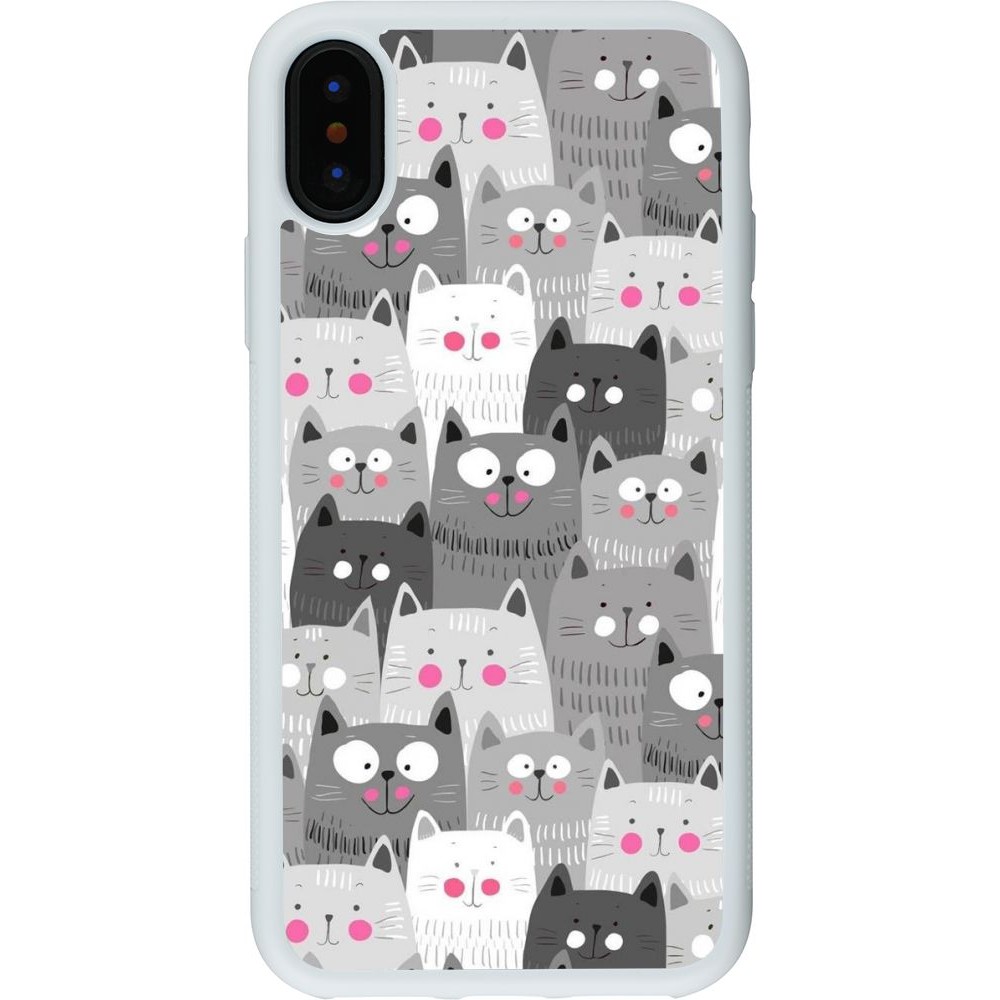 Coque iPhone X / Xs - Silicone rigide blanc Chats gris troupeau