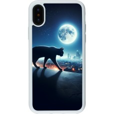 Coque iPhone X / Xs - Silicone rigide blanc Chat noir sous la pleine lune