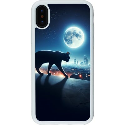 Coque iPhone X / Xs - Silicone rigide blanc Chat noir sous la pleine lune