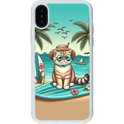 Coque iPhone X / Xs - Silicone rigide blanc Chat Surf Style