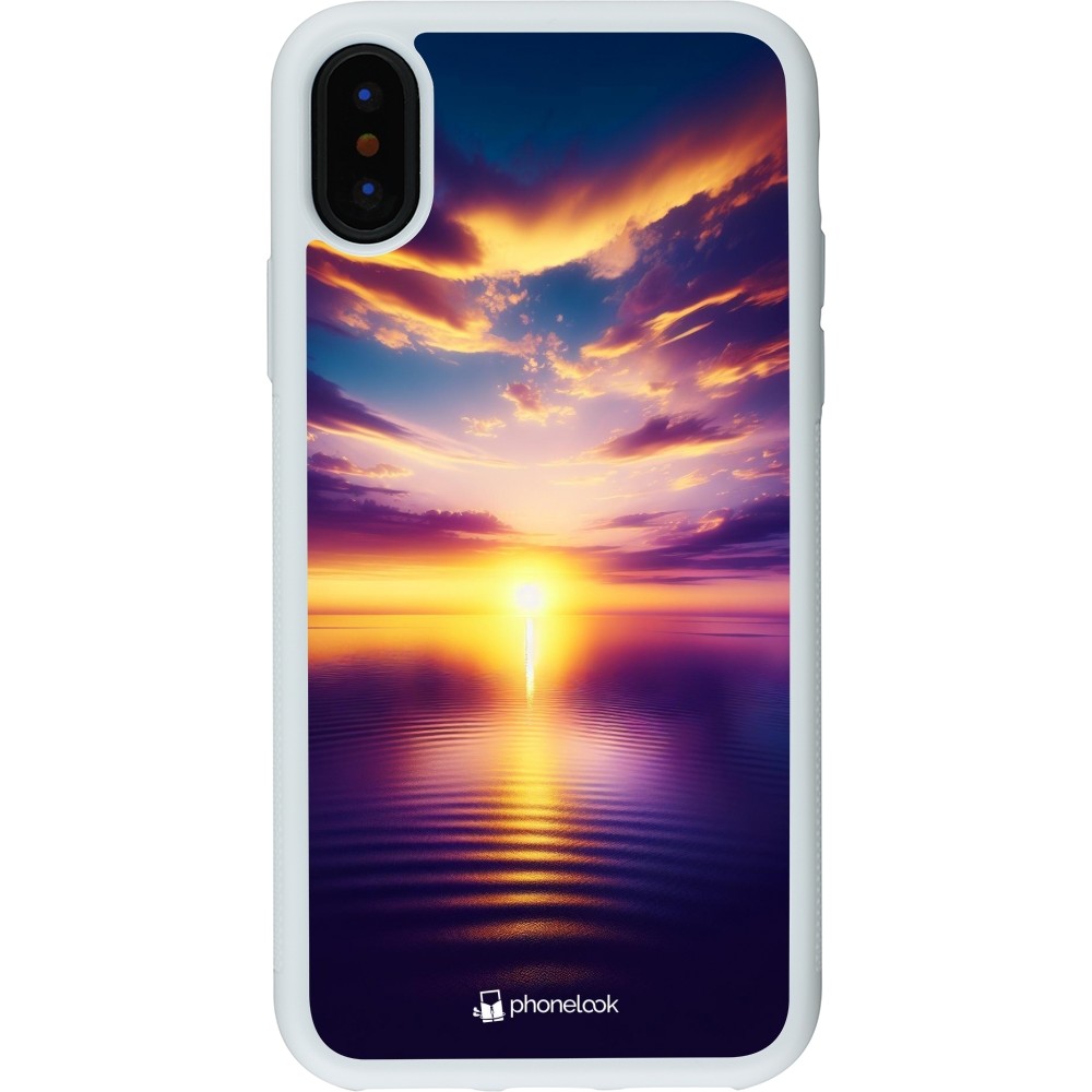 Coque iPhone X / Xs - Silicone rigide blanc Coucher soleil jaune violet