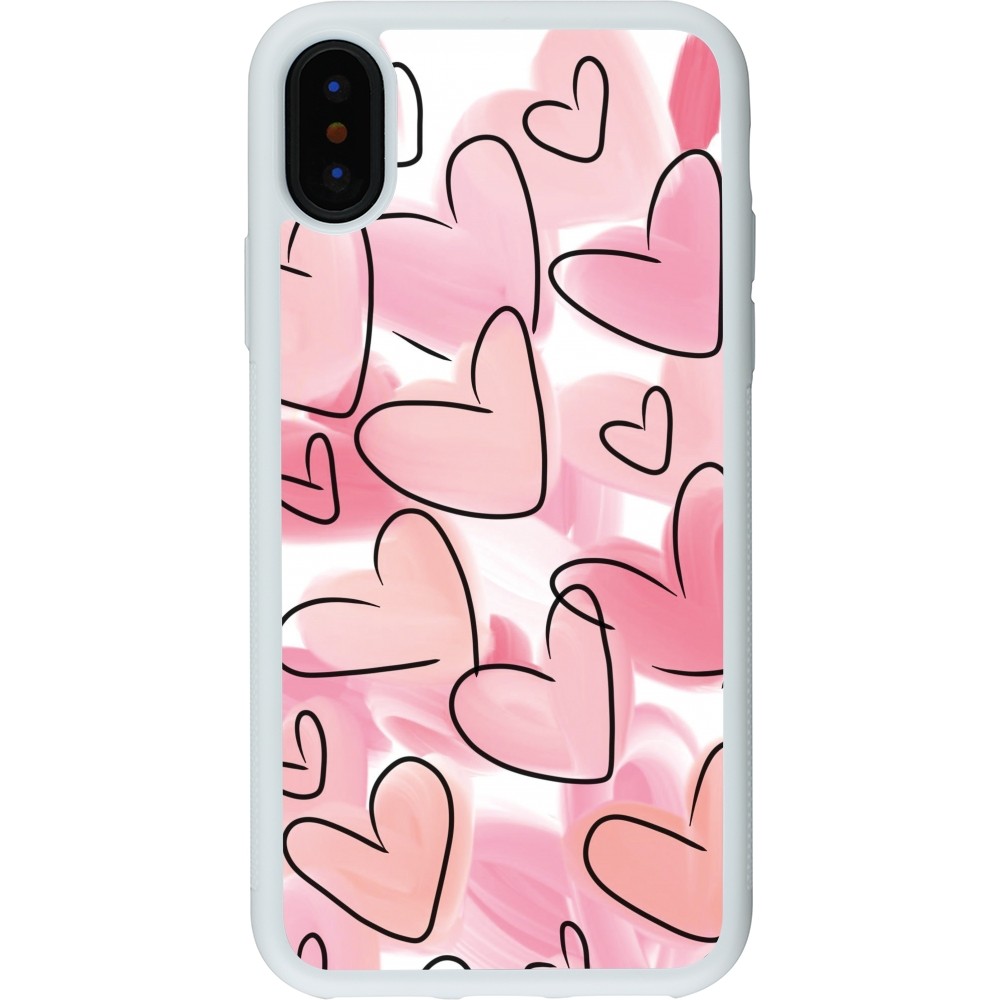 Coque iPhone X / Xs - Silicone rigide blanc Easter 2023 pink hearts