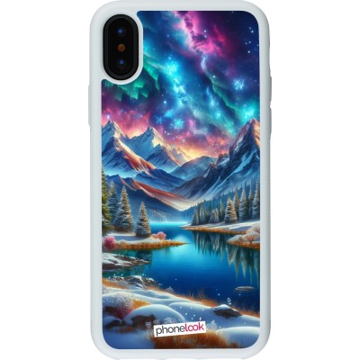 Coque iPhone X / Xs - Silicone rigide blanc Fantasy Mountain Lake Sky Stars