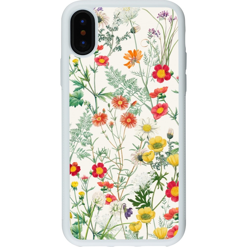 Coque iPhone X / Xs - Silicone rigide blanc Flora Botanical Wildlife