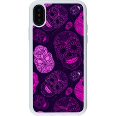 Coque iPhone X / Xs - Silicone rigide blanc Halloween 2023 pink skulls