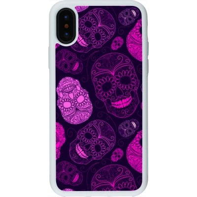 Coque iPhone X / Xs - Silicone rigide blanc Halloween 2023 pink skulls