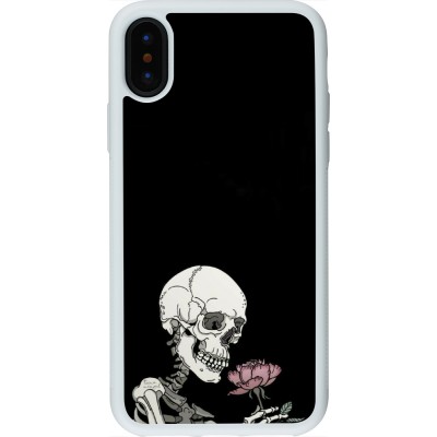 Coque iPhone X / Xs - Silicone rigide blanc Halloween 2023 rose and skeleton