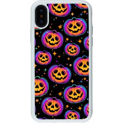 Coque iPhone X / Xs - Silicone rigide blanc Halloween 2024 rainbow pumpkins