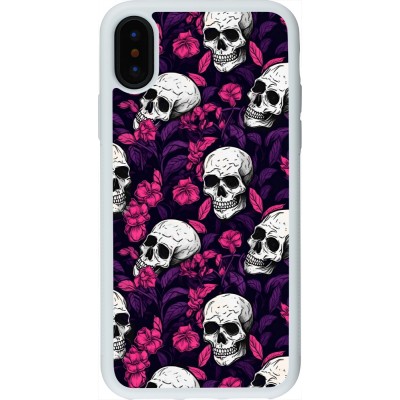 Coque iPhone X / Xs - Silicone rigide blanc Halloween 2024 romantic skulls