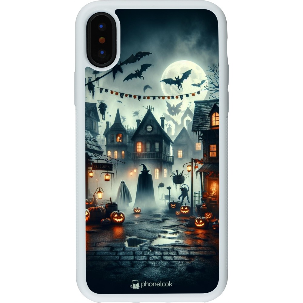 Coque iPhone X / Xs - Silicone rigide blanc Halloween Spookville