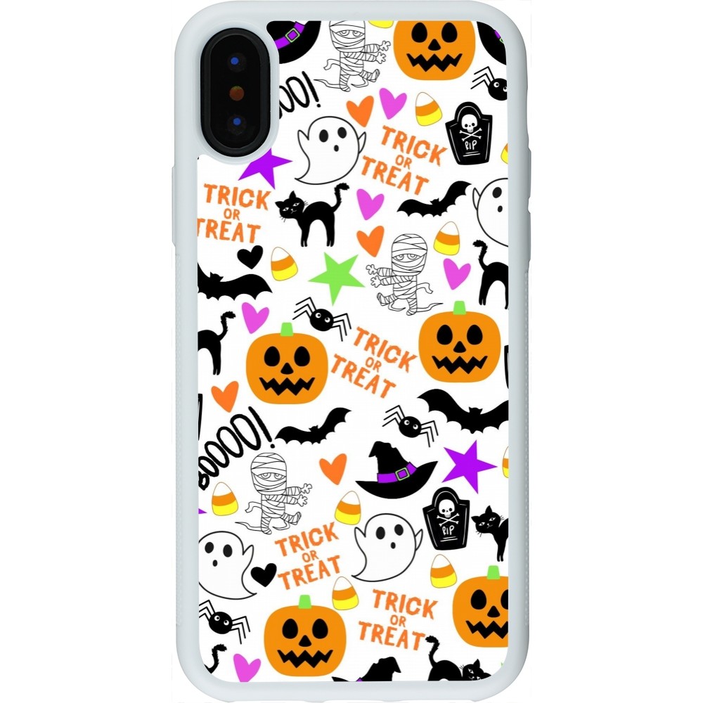 Coque iPhone X / Xs - Silicone rigide blanc Halloween 2024 trick or treat