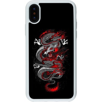 Coque iPhone X / Xs - Silicone rigide blanc Japanese style Dragon Tattoo Red Black