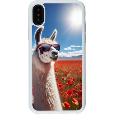 Coque iPhone X / Xs - Silicone rigide blanc Lama Chic en Coquelicot