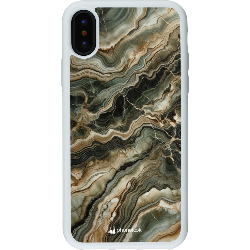 Coque iPhone X / Xs - Silicone rigide blanc Marbre Olive