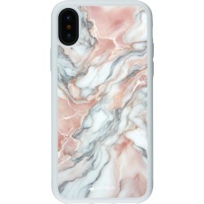 Coque iPhone X / Xs - Silicone rigide blanc Marbre Rose Lumineux