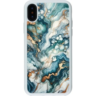 Coque iPhone X / Xs - Silicone rigide blanc Marbre Vert Bleu Doré