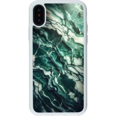 Coque iPhone X / Xs - Silicone rigide blanc Marbre vert majestueux