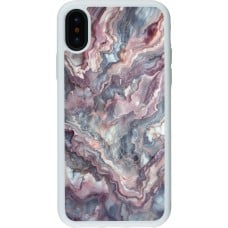 Coque iPhone X / Xs - Silicone rigide blanc Marbre violette argentée