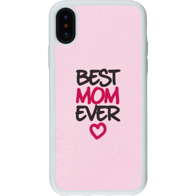 Coque iPhone X / Xs - Silicone rigide blanc Mom 2023 best Mom ever pink