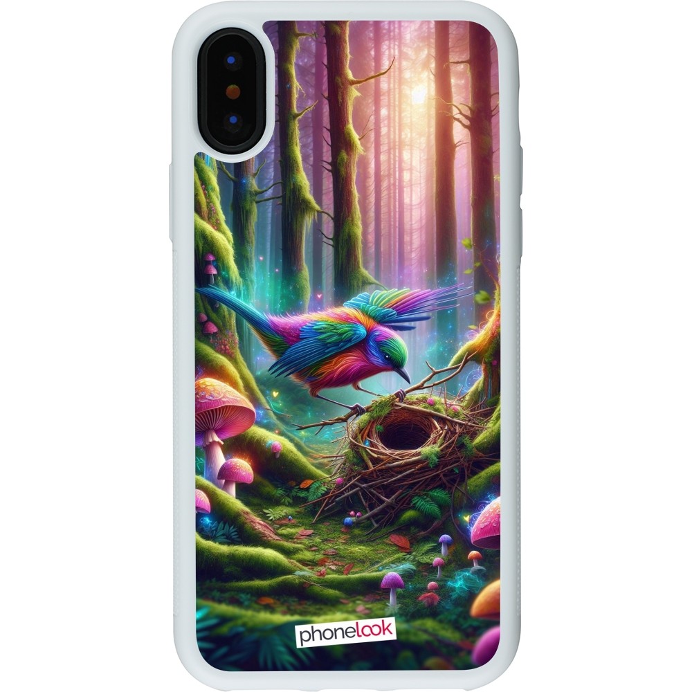 Coque iPhone X / Xs - Silicone rigide blanc Oiseau Nid Forêt