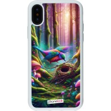 Coque iPhone X / Xs - Silicone rigide blanc Oiseau Nid Forêt