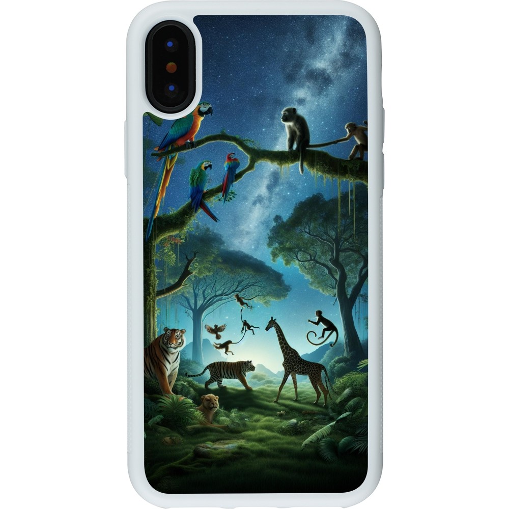 Coque iPhone X / Xs - Silicone rigide blanc Paradis des animaux exotiques