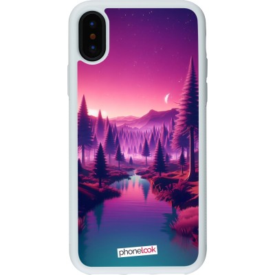 Coque iPhone X / Xs - Silicone rigide blanc Paysage Violet-Rose