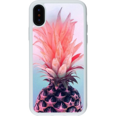 Coque iPhone X / Xs - Silicone rigide blanc Purple Pink Pineapple