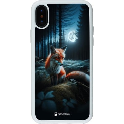 Coque iPhone X / Xs - Silicone rigide blanc Renard lune forêt