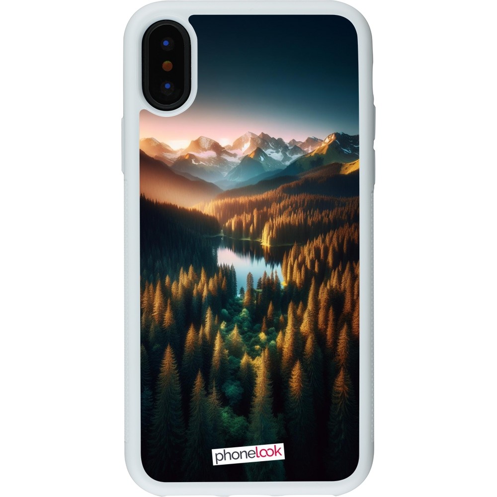 Coque iPhone X / Xs - Silicone rigide blanc Sunset Forest Lake