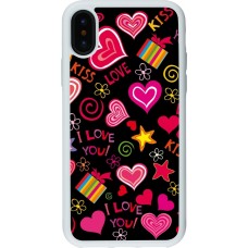 Coque iPhone X / Xs - Silicone rigide blanc Valentine 2023 love symbols