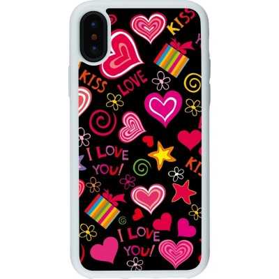 Coque iPhone X / Xs - Silicone rigide blanc Valentine 2023 love symbols