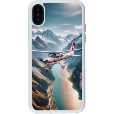 Coque iPhone X / Xs - Silicone rigide blanc Vol Alpin Suisse