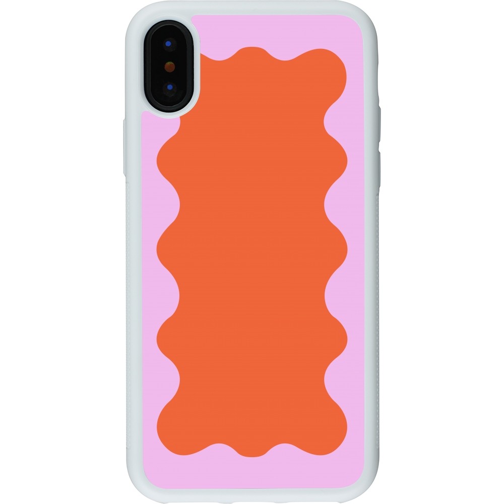 Coque iPhone X / Xs - Silicone rigide blanc Wavy Rectangle Orange Pink