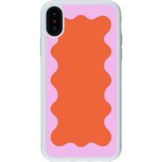 Coque iPhone X / Xs - Silicone rigide blanc Wavy Rectangle Orange Pink