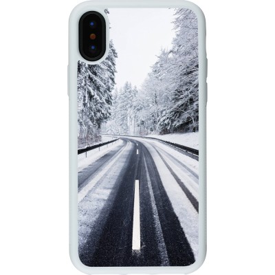 Coque iPhone X / Xs - Silicone rigide blanc Winter 22 Snowy Road