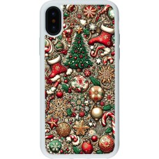 Coque iPhone X / Xs - Silicone rigide blanc Noël 2023 micro pattern