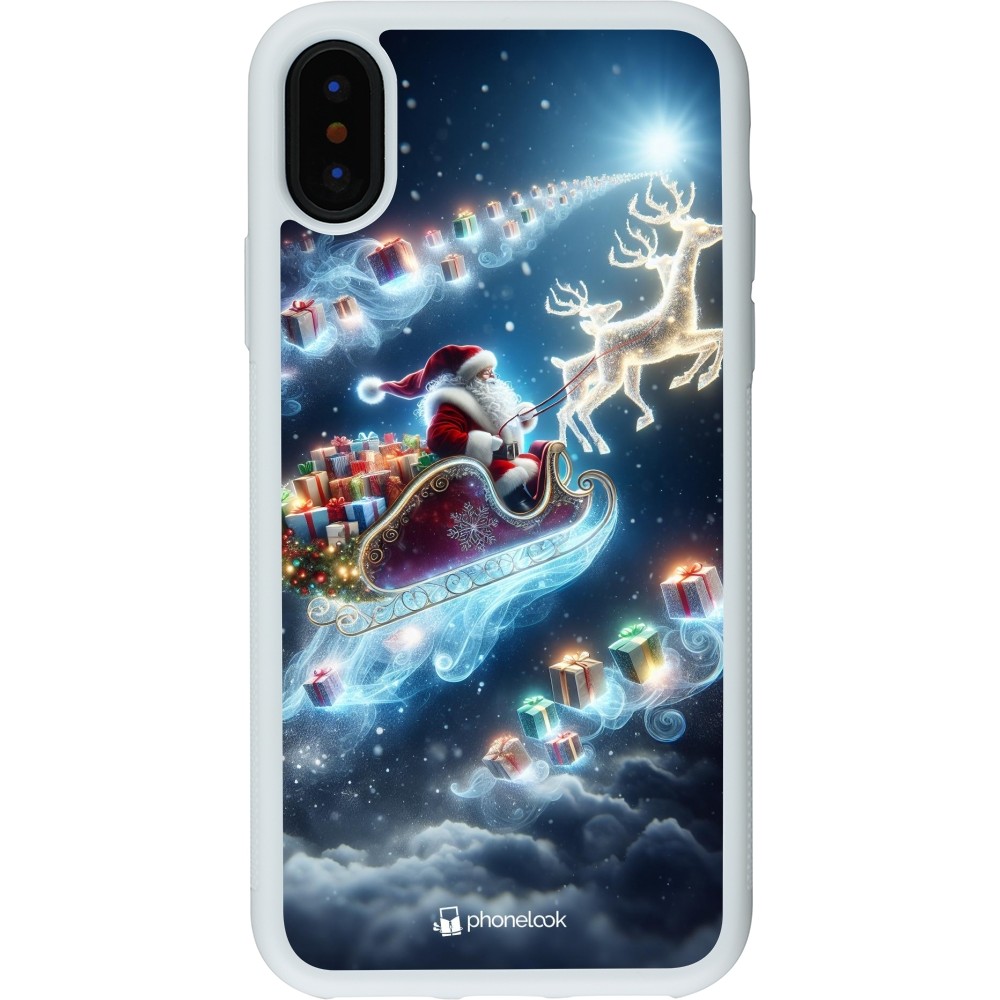 Coque iPhone X / Xs - Silicone rigide blanc Noël 2023 Père Noël enchanté