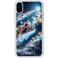 Coque iPhone X / Xs - Silicone rigide blanc Noël 2023 Père Noël enchanté