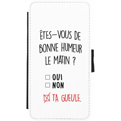 Coque iPhone X / Xs - Wallet noir Bonne humeur matin