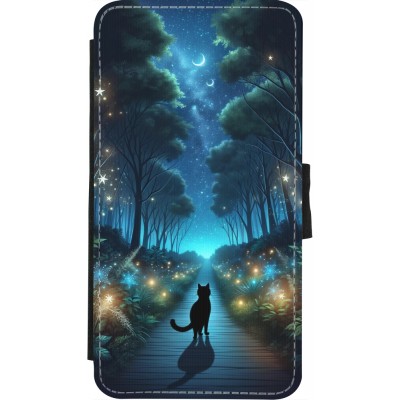 Coque iPhone X / Xs - Wallet noir Chat noir promenade